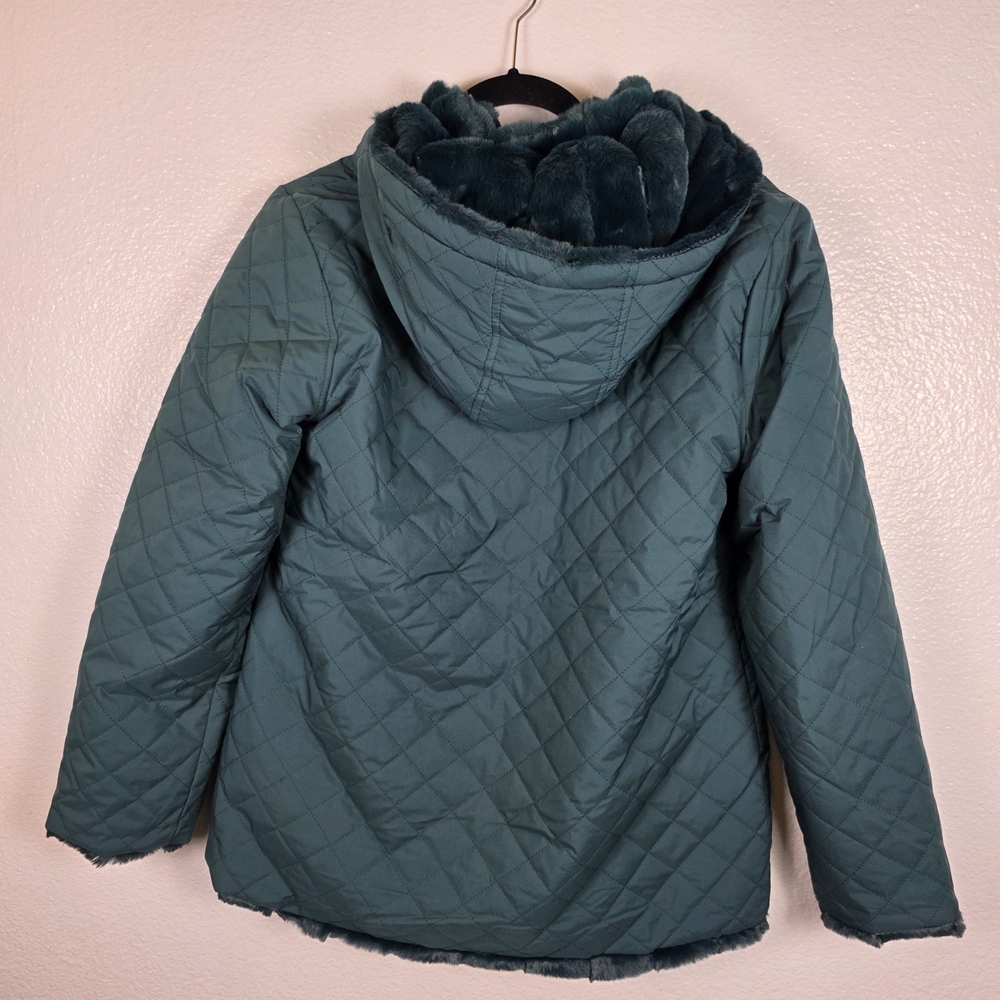IMAN Global Chic Women's Reversible Faux Fur/Quilted Green Spruce Size S‎ - Picture 2 of 6